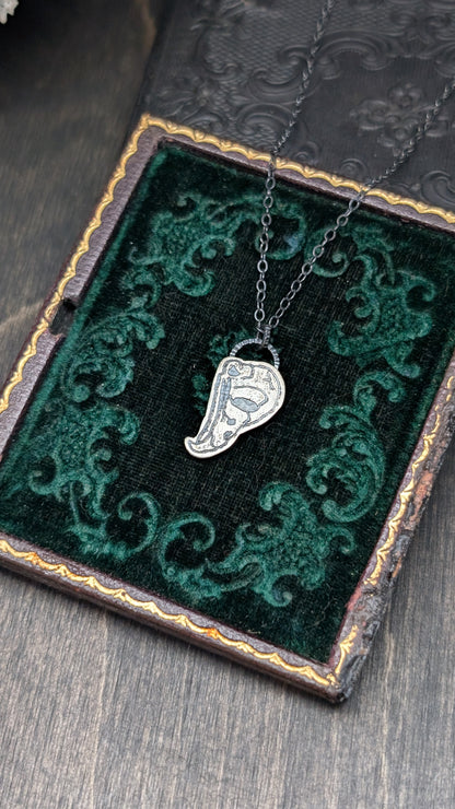 Owl Skull Sterling Silver Etched Necklace