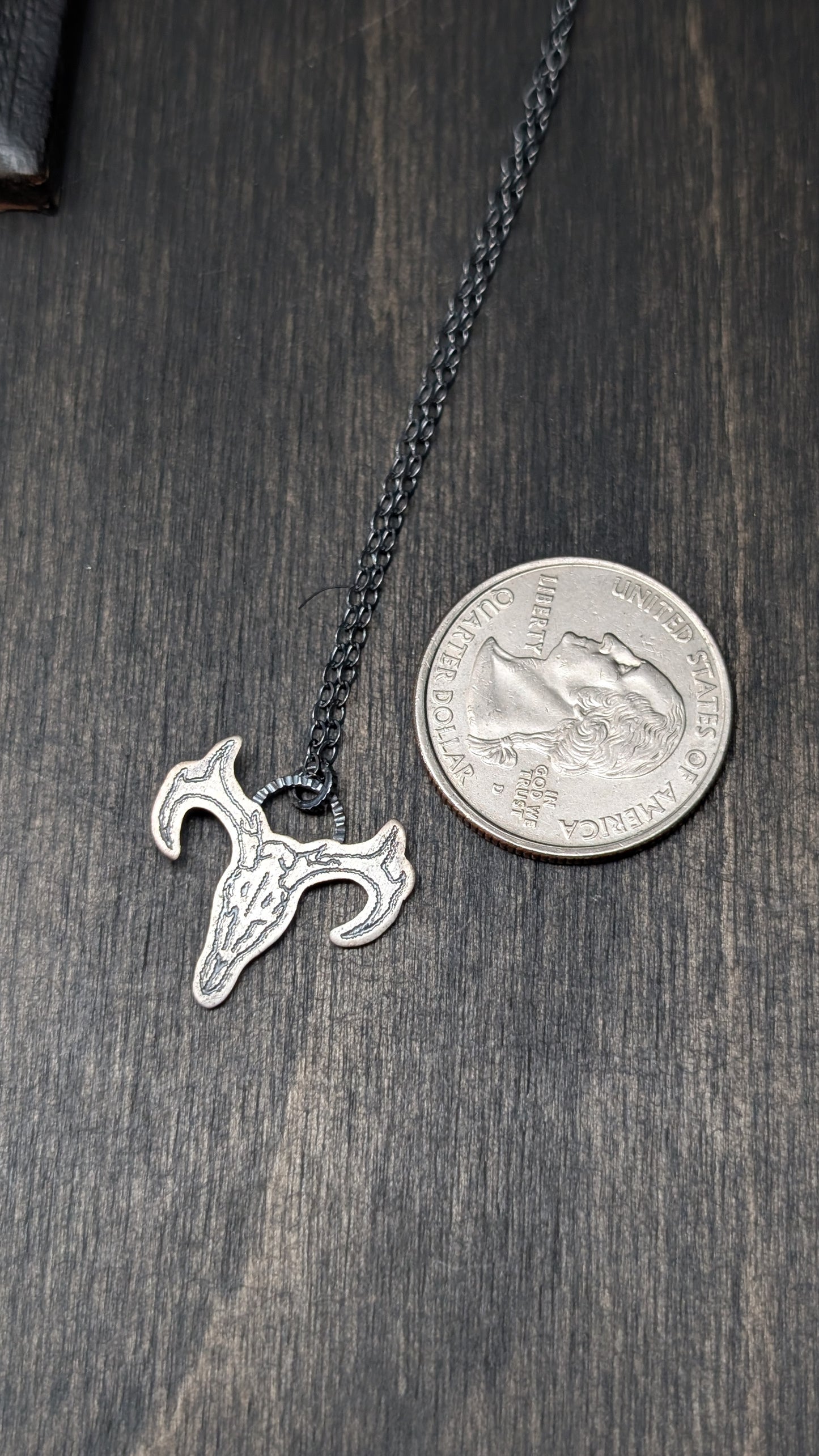 Deer Skull Sterling Silver Etched Necklace