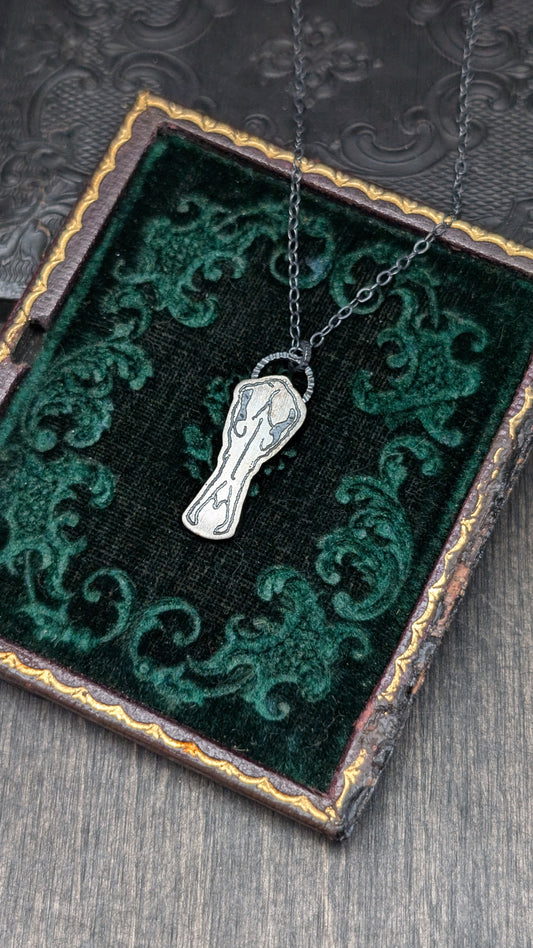 Platypus Skull Sterling Silver Etched Necklace