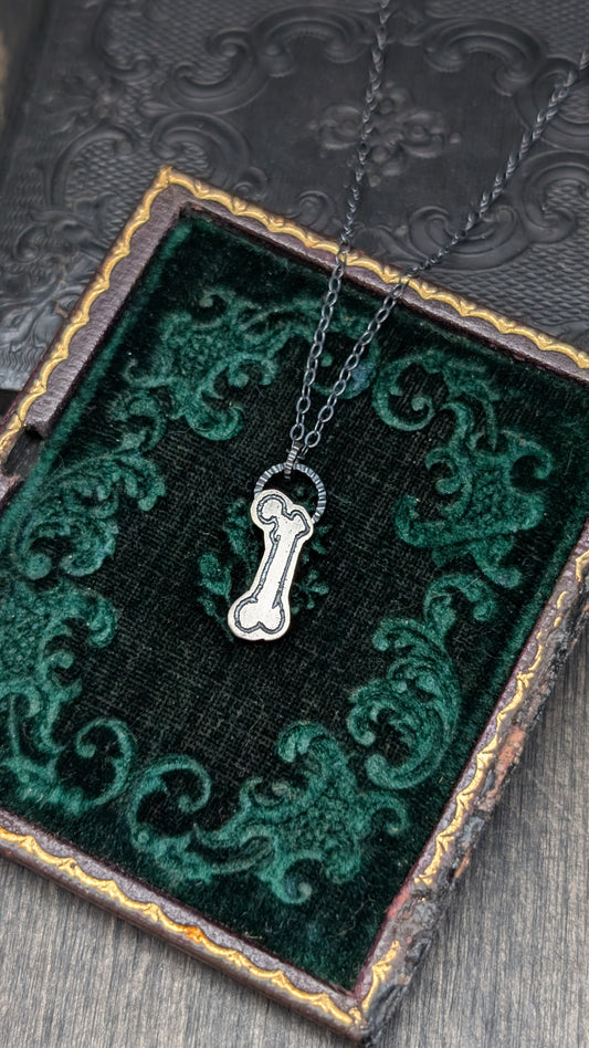 Femur Bone Sterling Silver Etched Necklace
