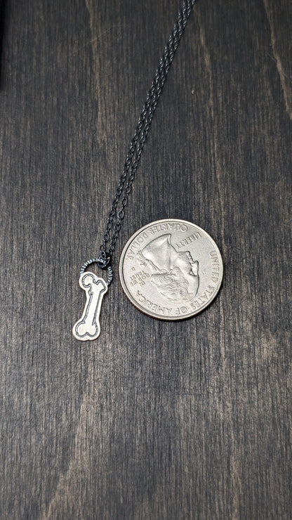 Femur Bone Sterling Silver Etched Necklace