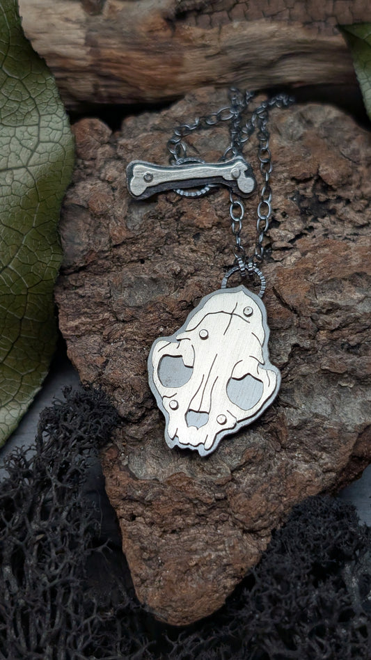 Cat Riveted Skull Necklace