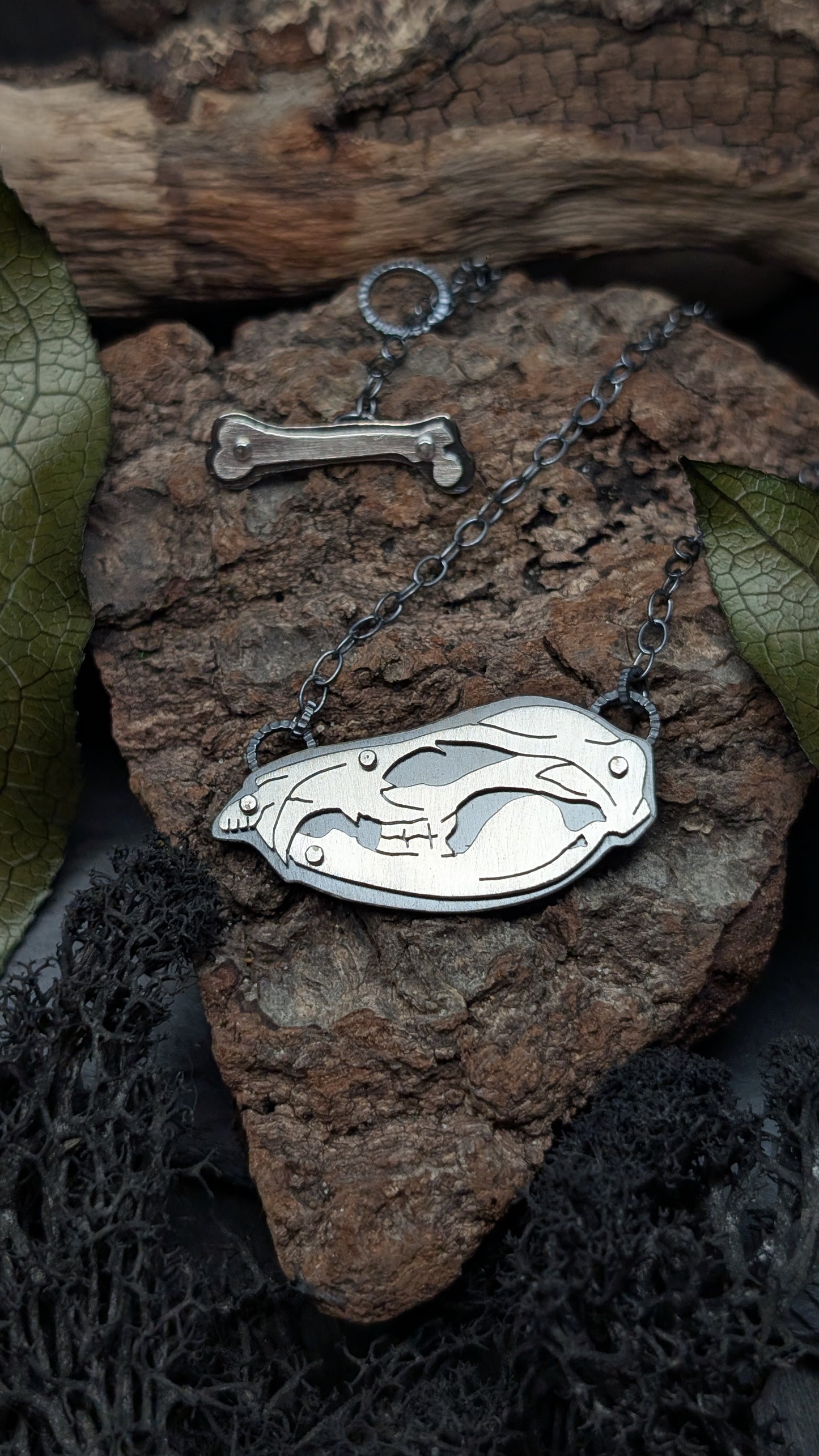 Opossum Sterling Silver Riveted Skull Necklace