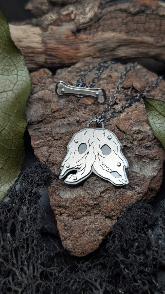 Conjoined Cows Sterling Silver Riveted Skull Necklace