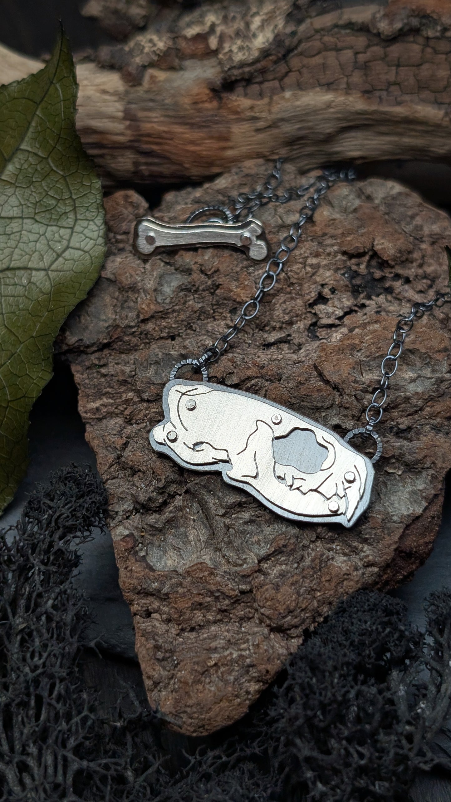 Mink Sterling Silver Riveted Skull Necklace