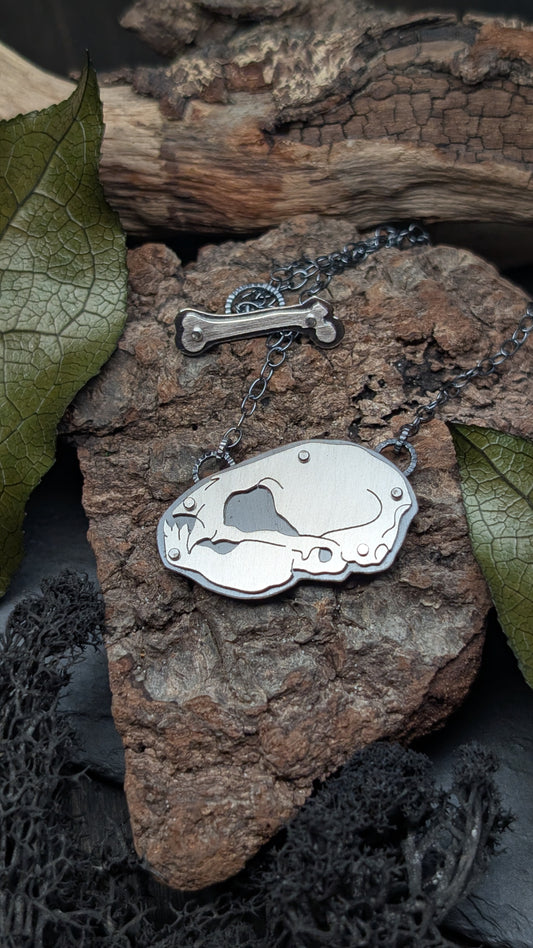 Vampire Bat Sterling Silver Riveted Skull Necklace