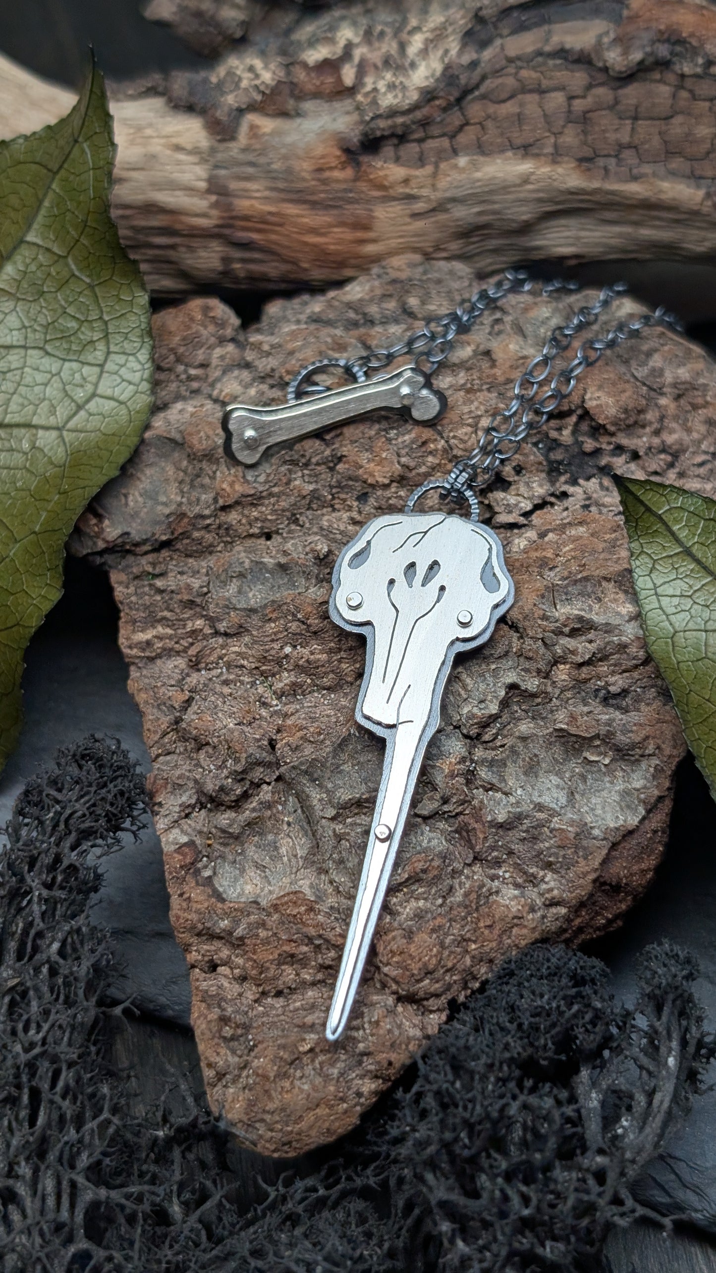 Narwhal Sterling Silver Riveted Skull Necklace