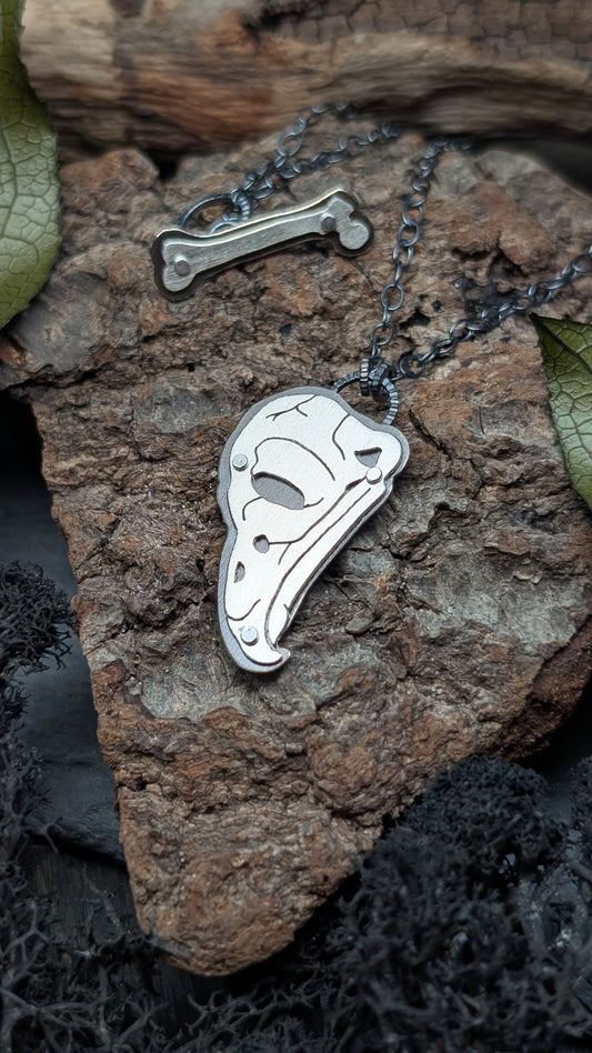 Owl Sterling Silver Riveted Skull Necklace