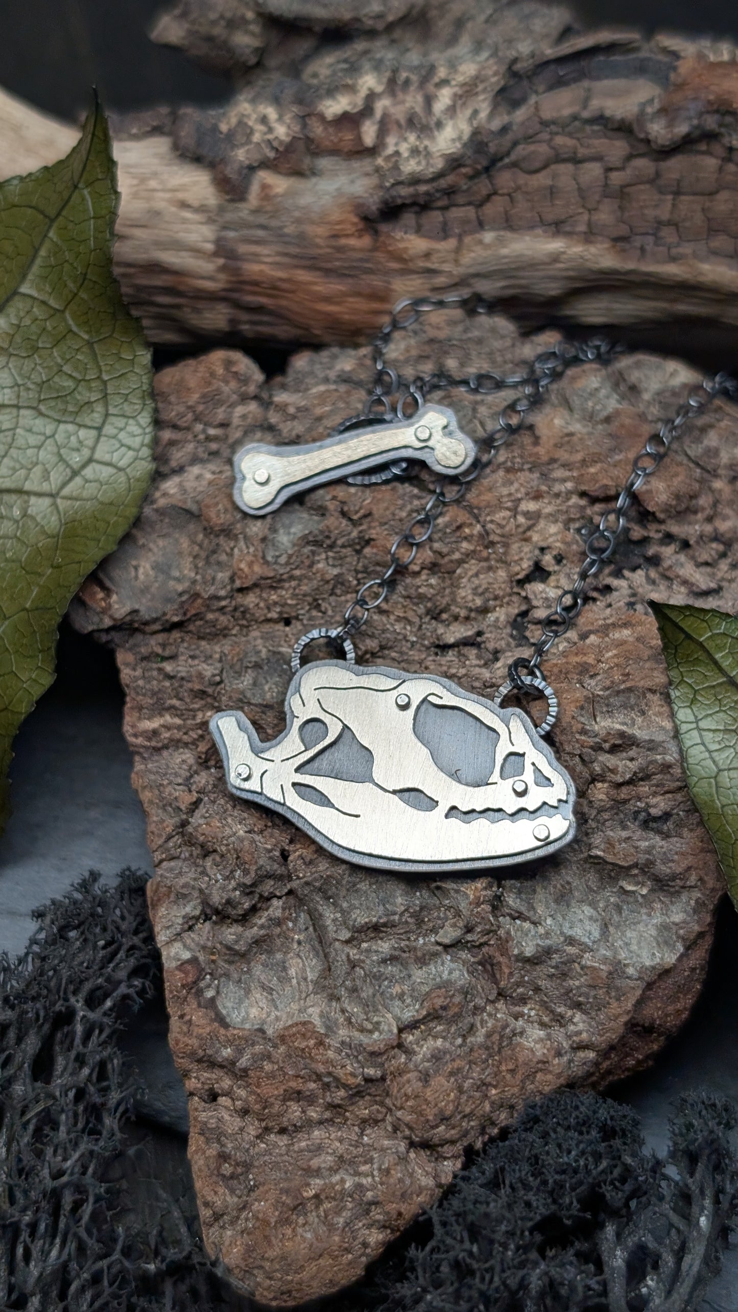 Bearded Dragon Sterling Silver Riveted Skull Necklace