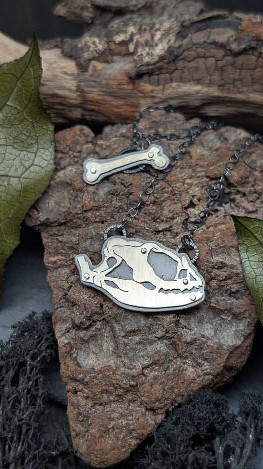 Bearded Dragon Sterling Silver Riveted Skull Necklace