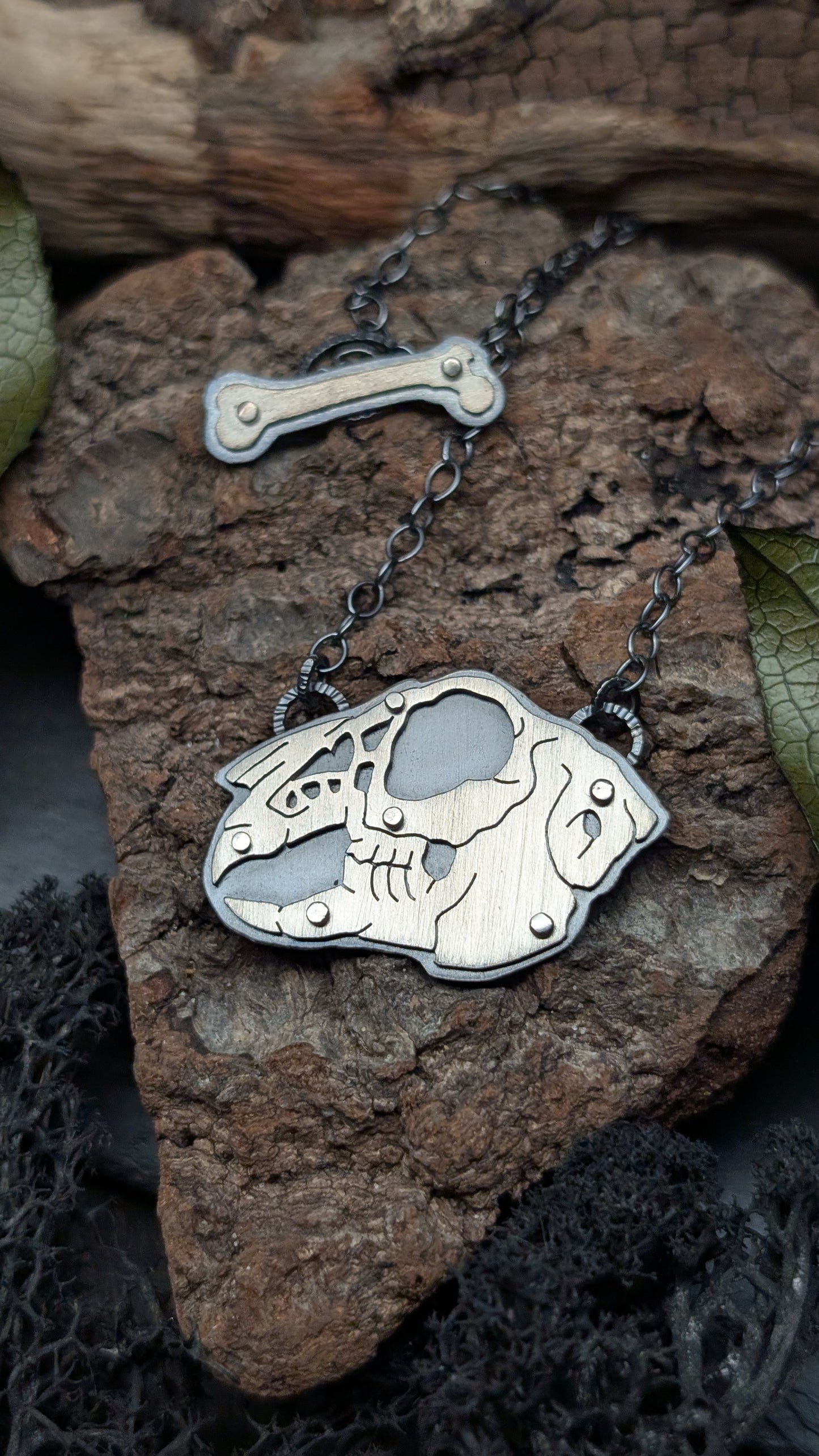Jack Rabbit Sterling Silver Riveted Skull Necklace