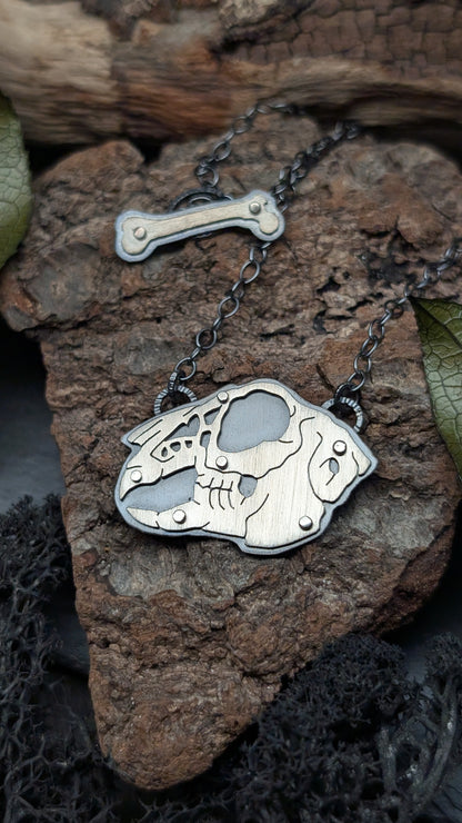 Jack Rabbit Sterling Silver Riveted Skull Necklace
