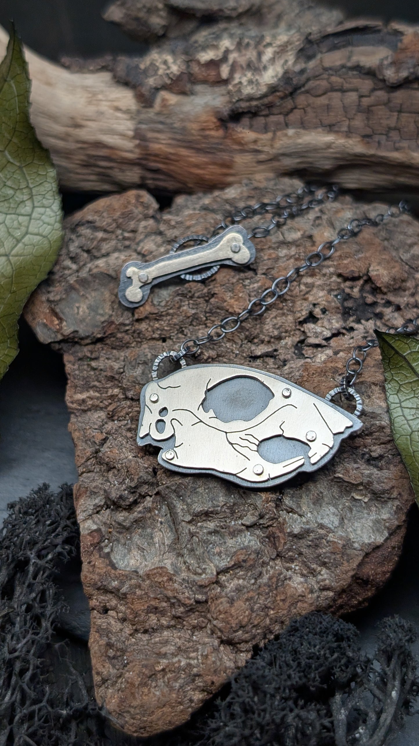 Squirrel Sterling Silver Riveted Skull Necklace