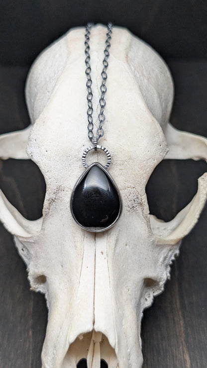 Large Black Onyx Teardrop Textured Sterling Silver Necklace