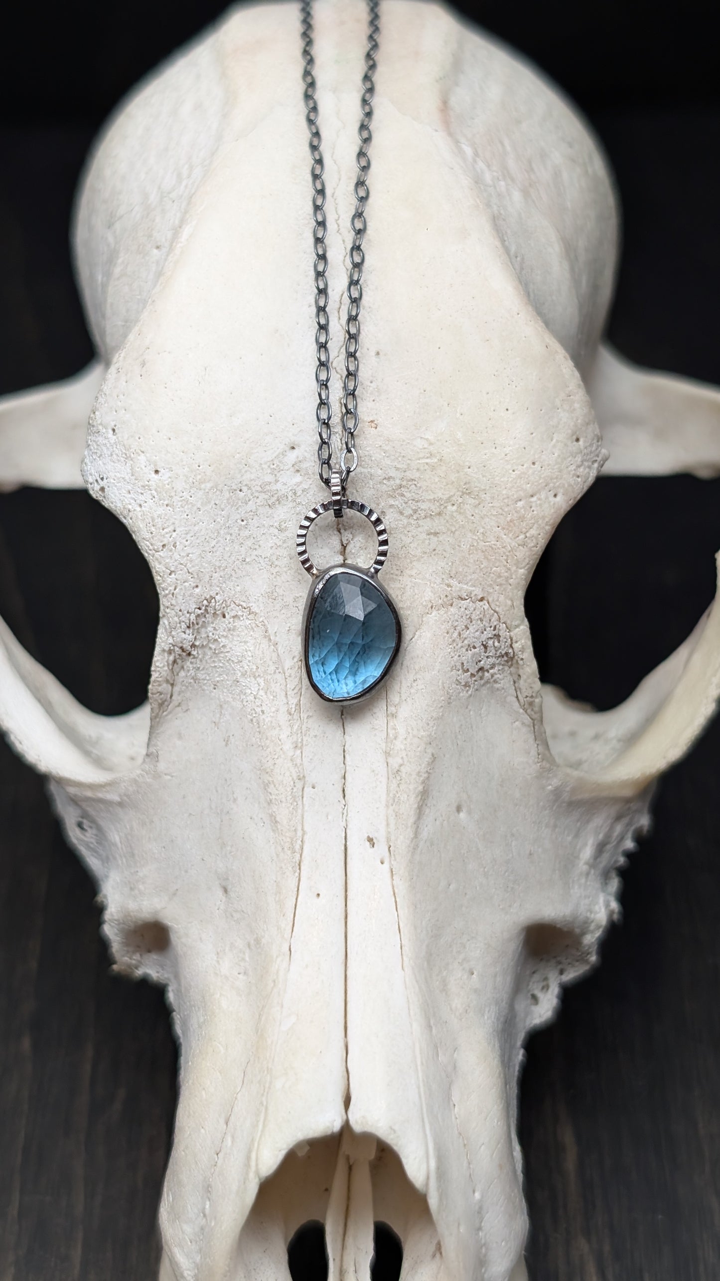 Rose Cut Blue Topaz Textured Sterling Silver Necklace