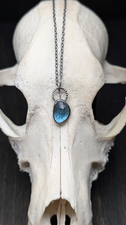 Rose Cut Blue Topaz Textured Sterling Silver Necklace