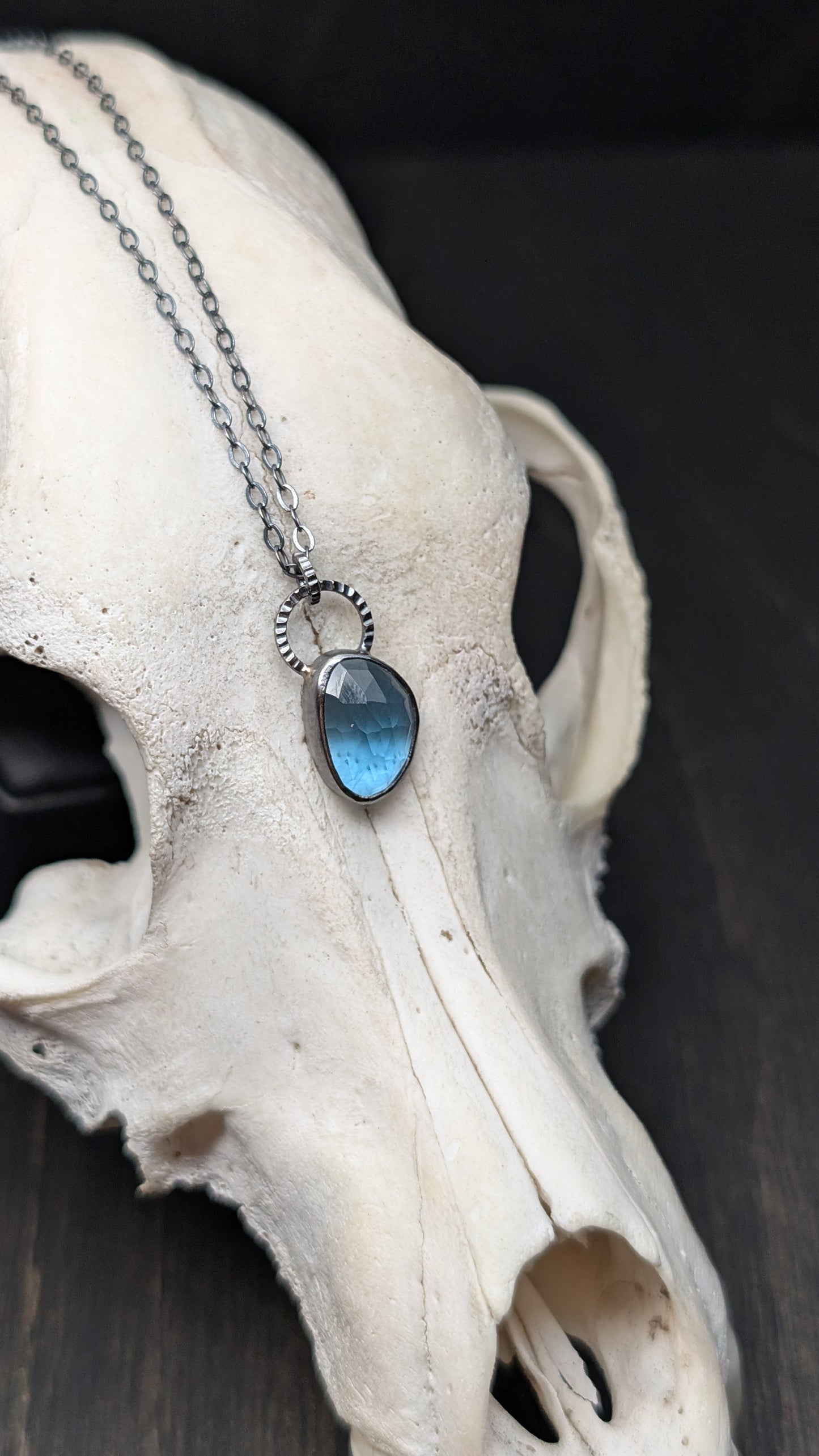 Rose Cut Blue Topaz Textured Sterling Silver Necklace