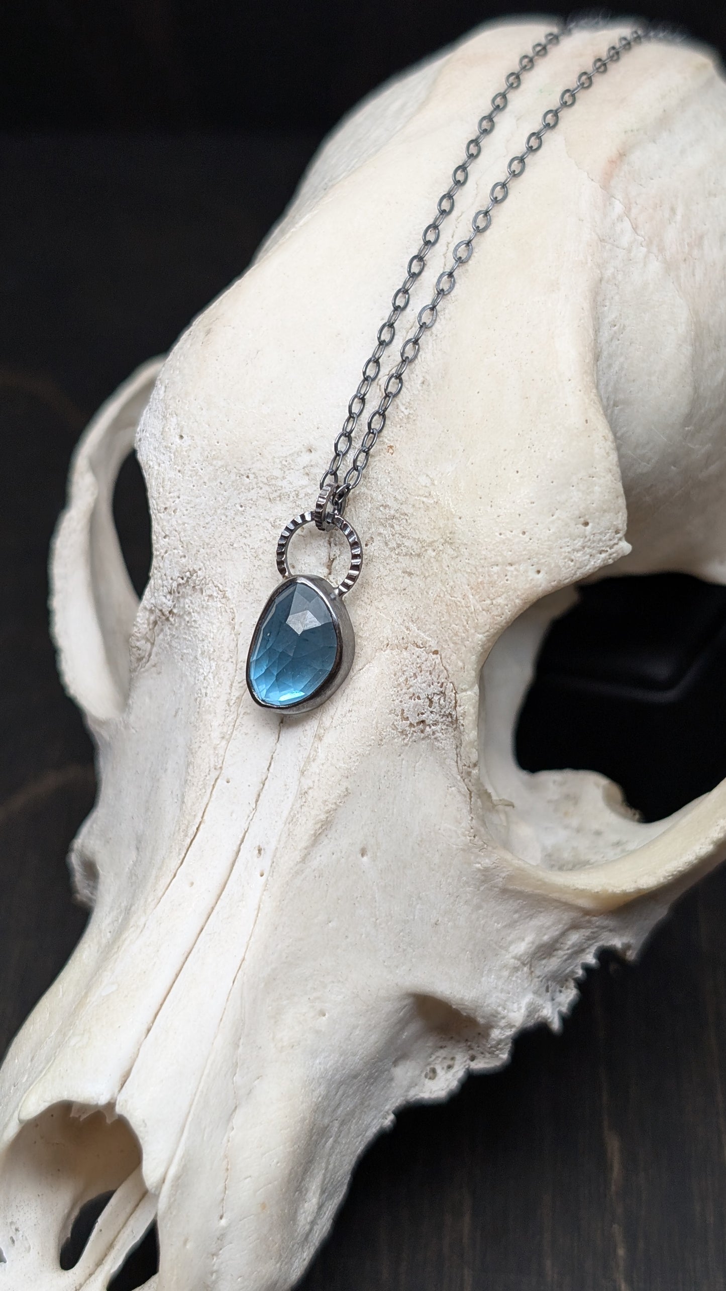 Rose Cut Blue Topaz Textured Sterling Silver Necklace