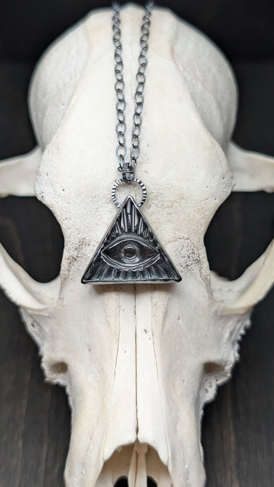 Triangle Hematite Evil Eye Textured Sterling Silver Necklace