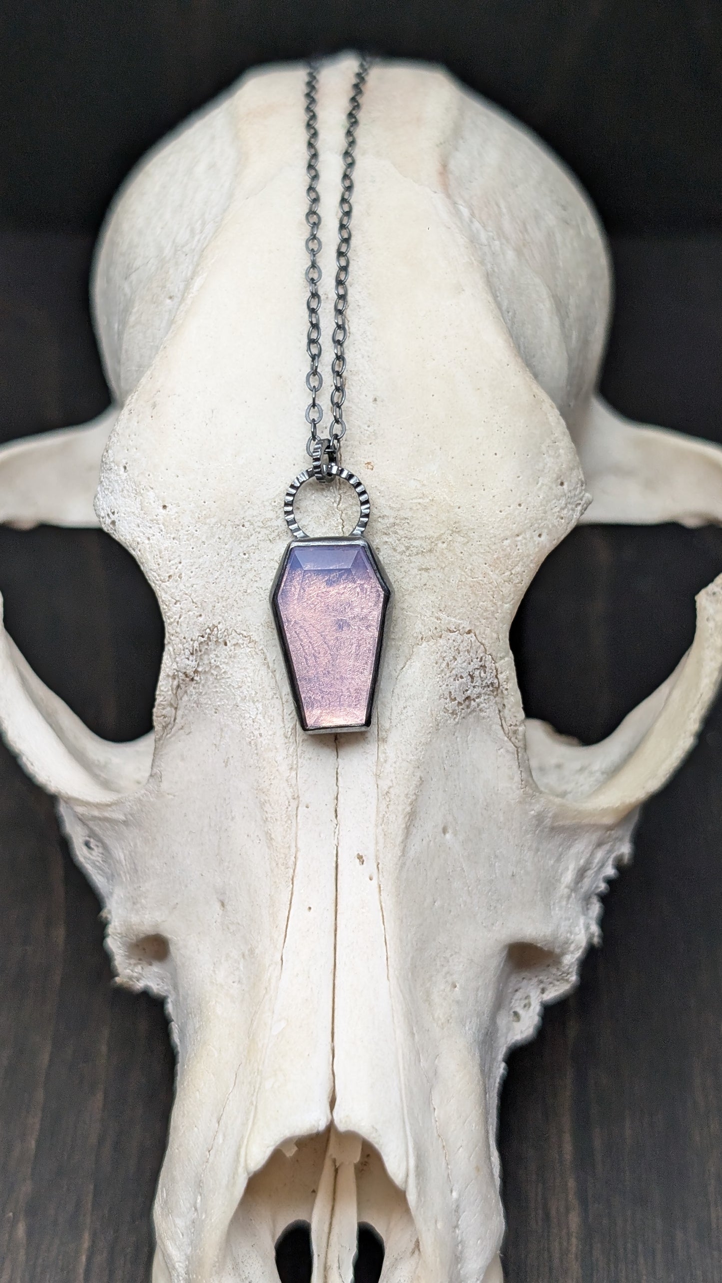 Lavender Quartz Coffin Textured Sterling Silver Necklace