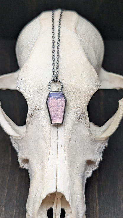 Lavender Quartz Coffin Textured Sterling Silver Necklace