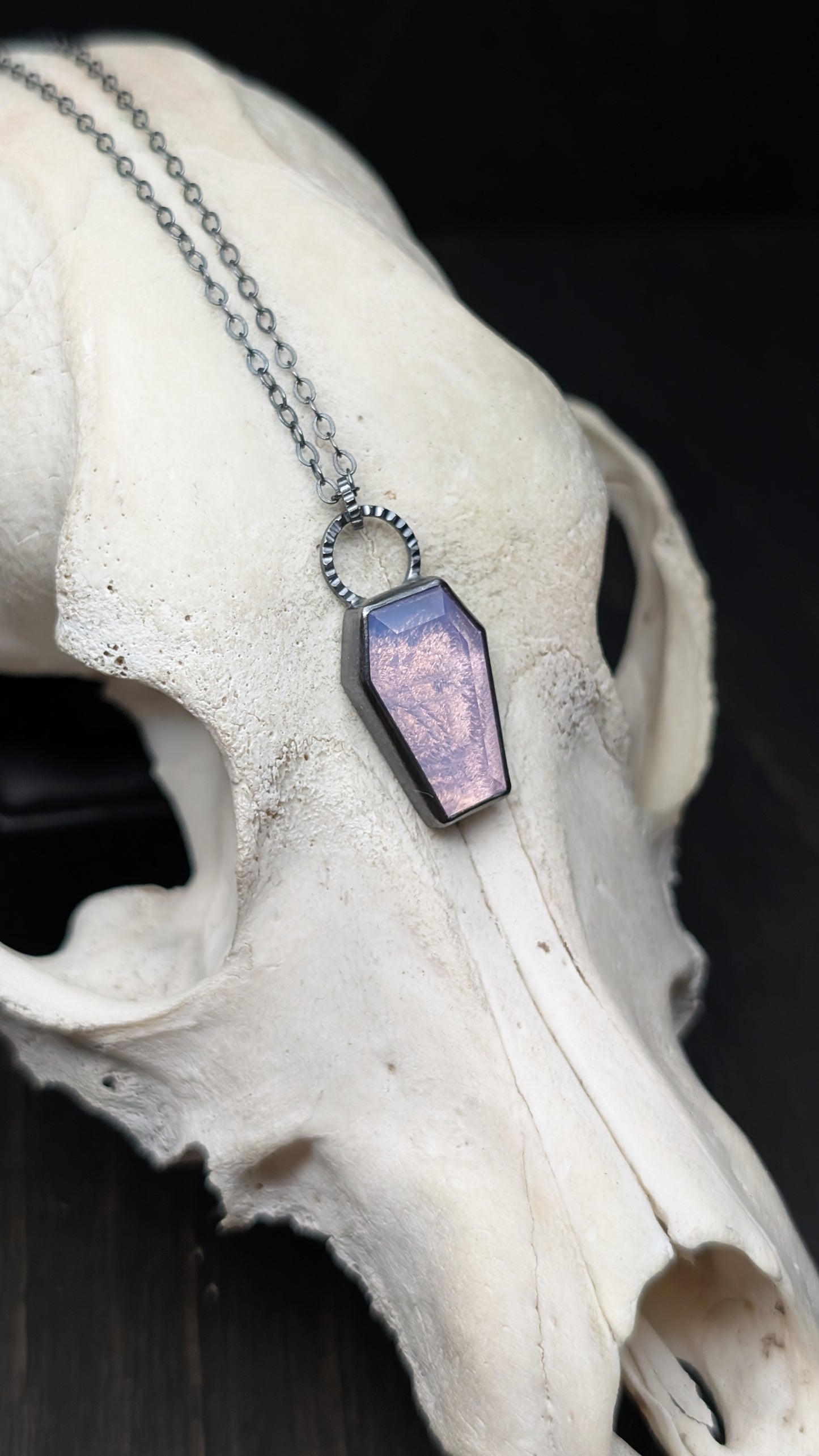 Lavender Quartz Coffin Textured Sterling Silver Necklace