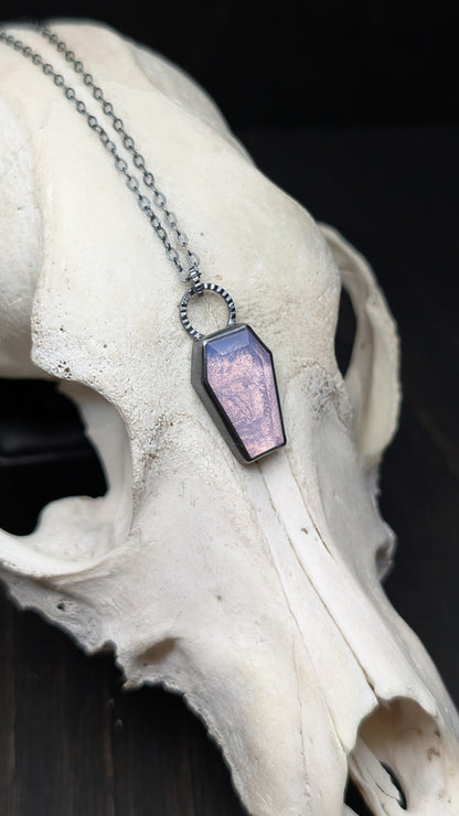 Lavender Quartz Coffin Textured Sterling Silver Necklace
