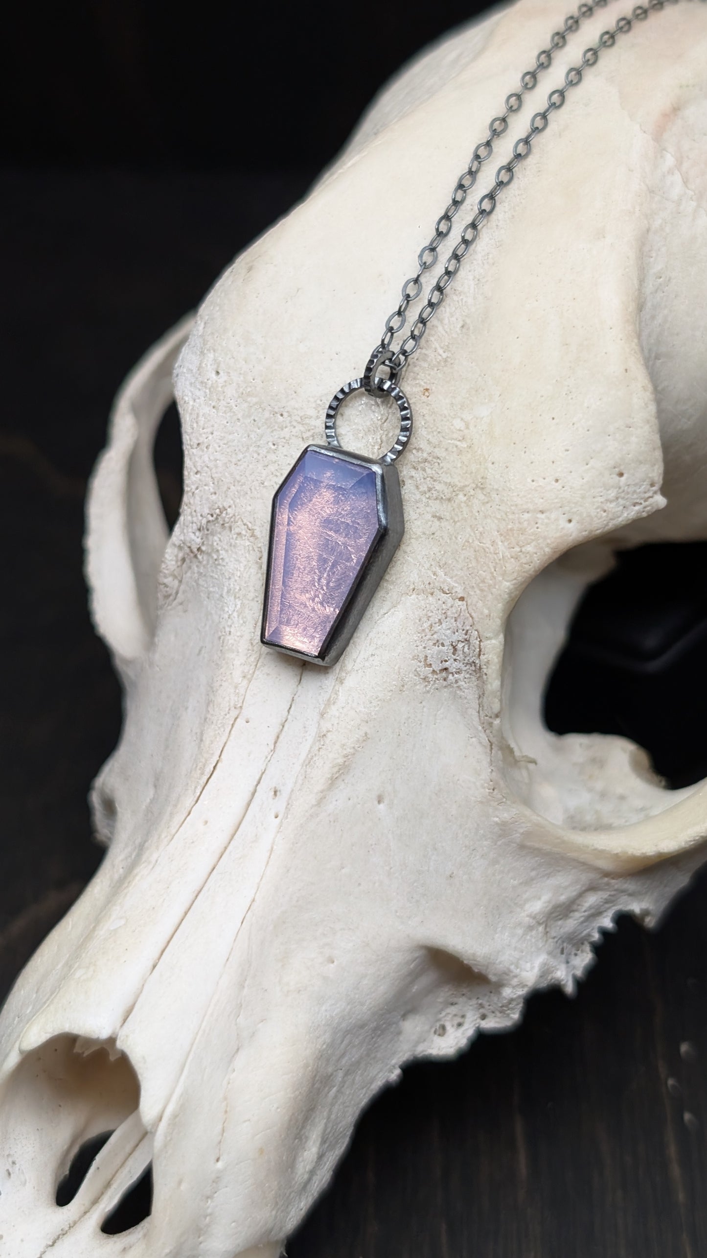 Lavender Quartz Coffin Textured Sterling Silver Necklace