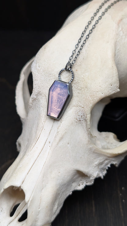 Lavender Quartz Coffin Textured Sterling Silver Necklace