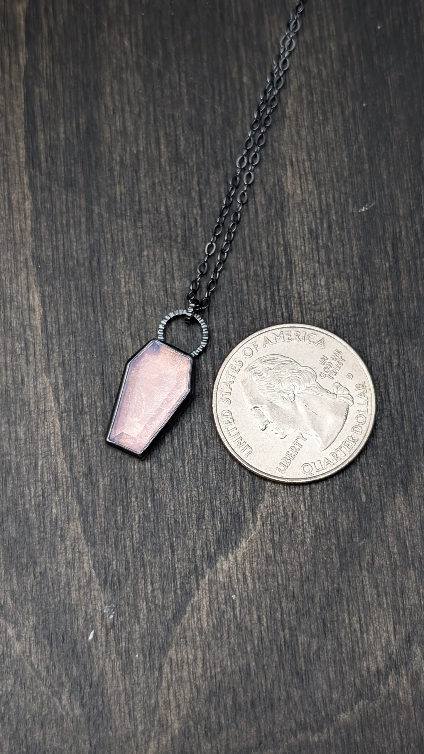 Lavender Quartz Coffin Textured Sterling Silver Necklace