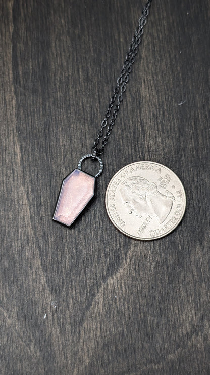 Lavender Quartz Coffin Textured Sterling Silver Necklace