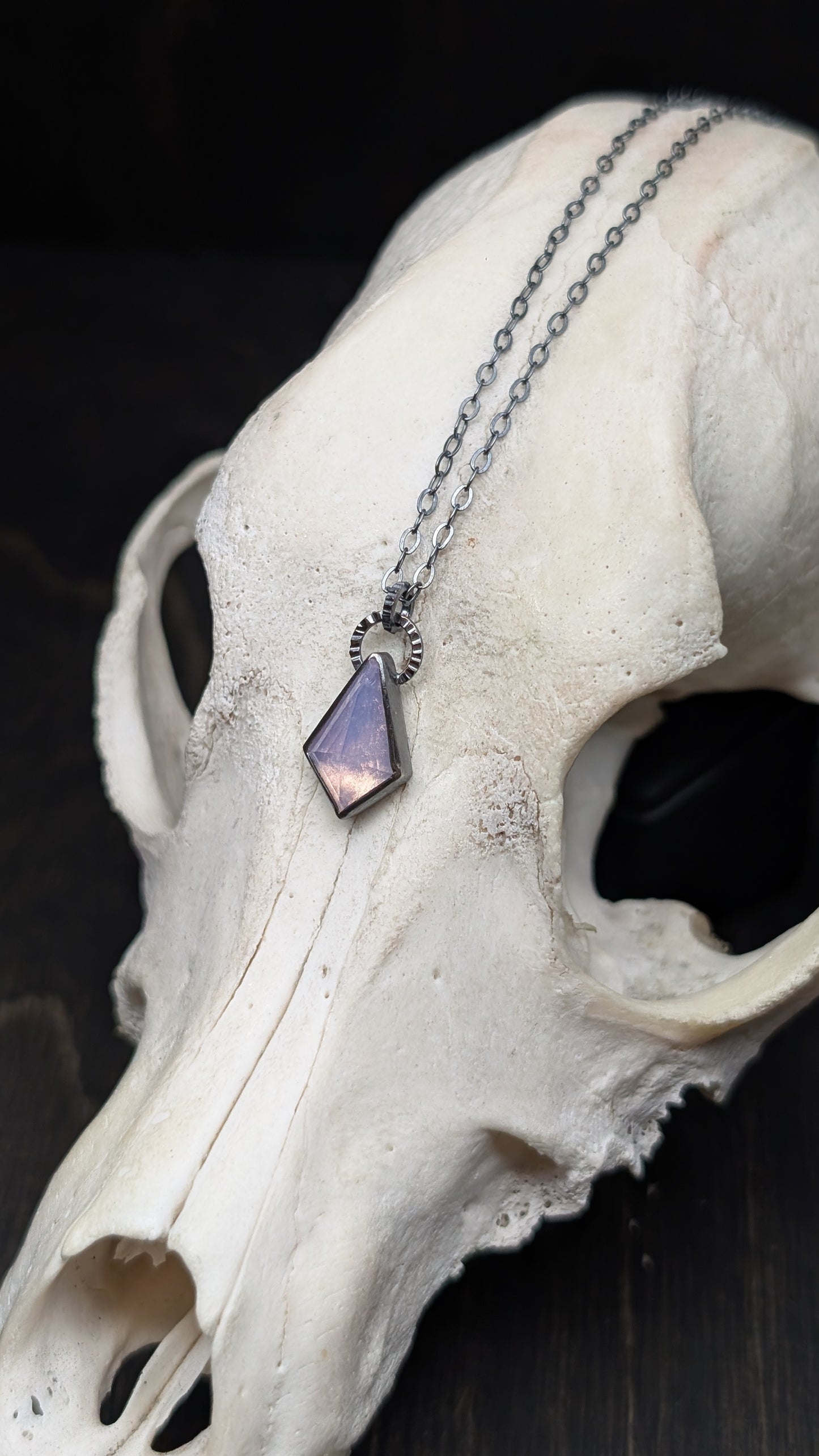 Lavender Quartz Kite Textured Sterling Silver Necklace