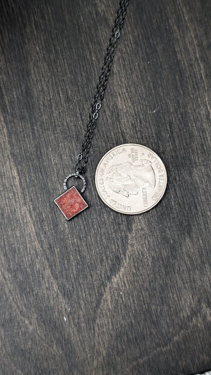 Strawberry Quartz Square Textured Sterling Silver Necklace