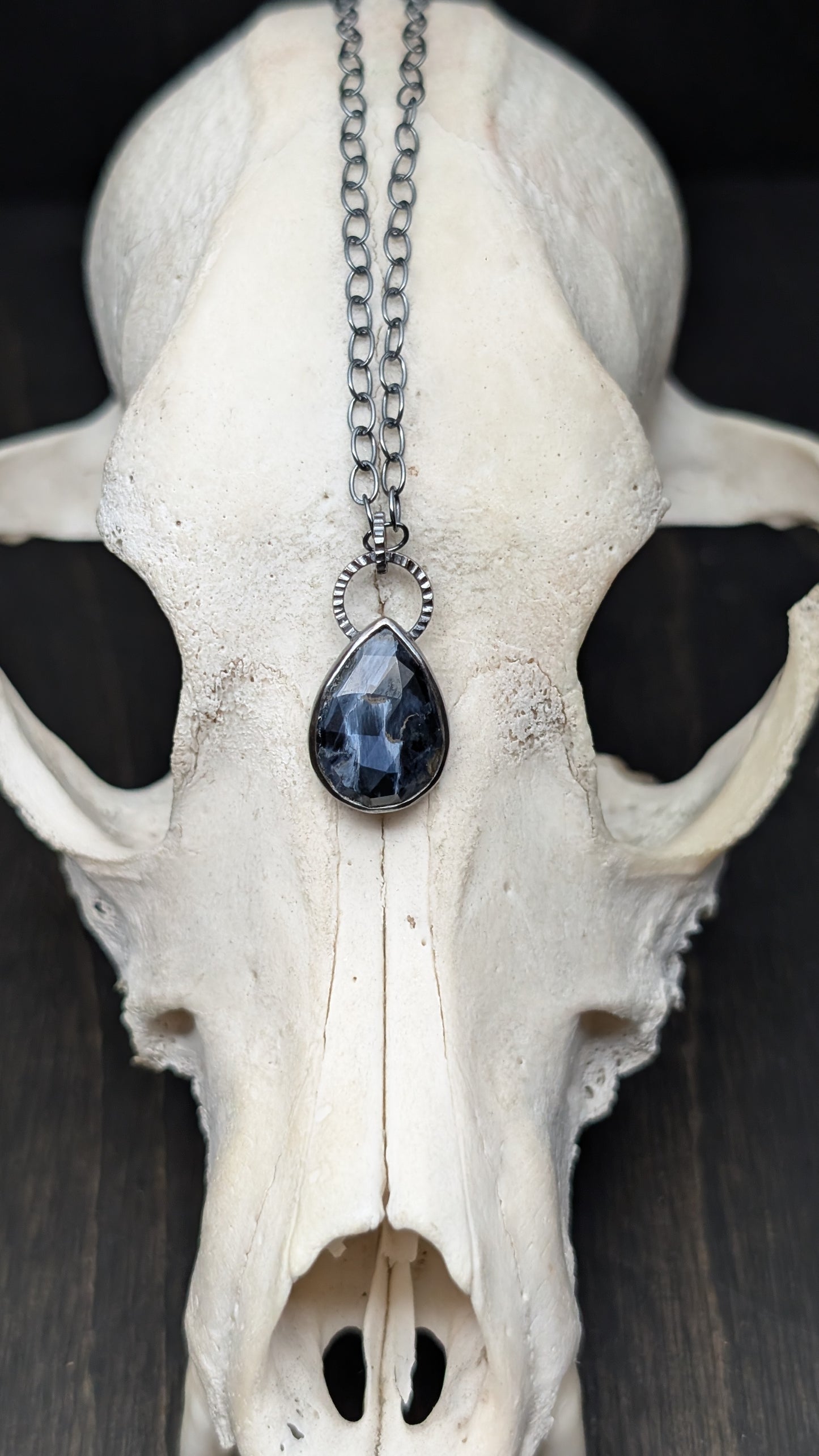 Teardrop Pietersite Textured Sterling Silver Necklace