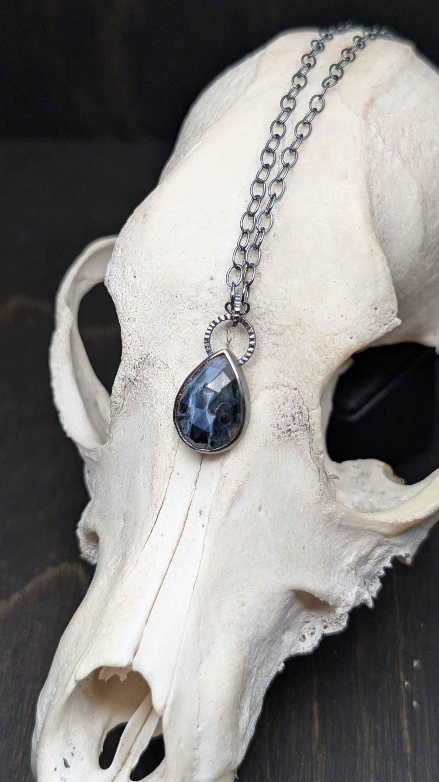Teardrop Pietersite Textured Sterling Silver Necklace