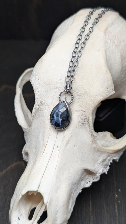 Teardrop Pietersite Textured Sterling Silver Necklace