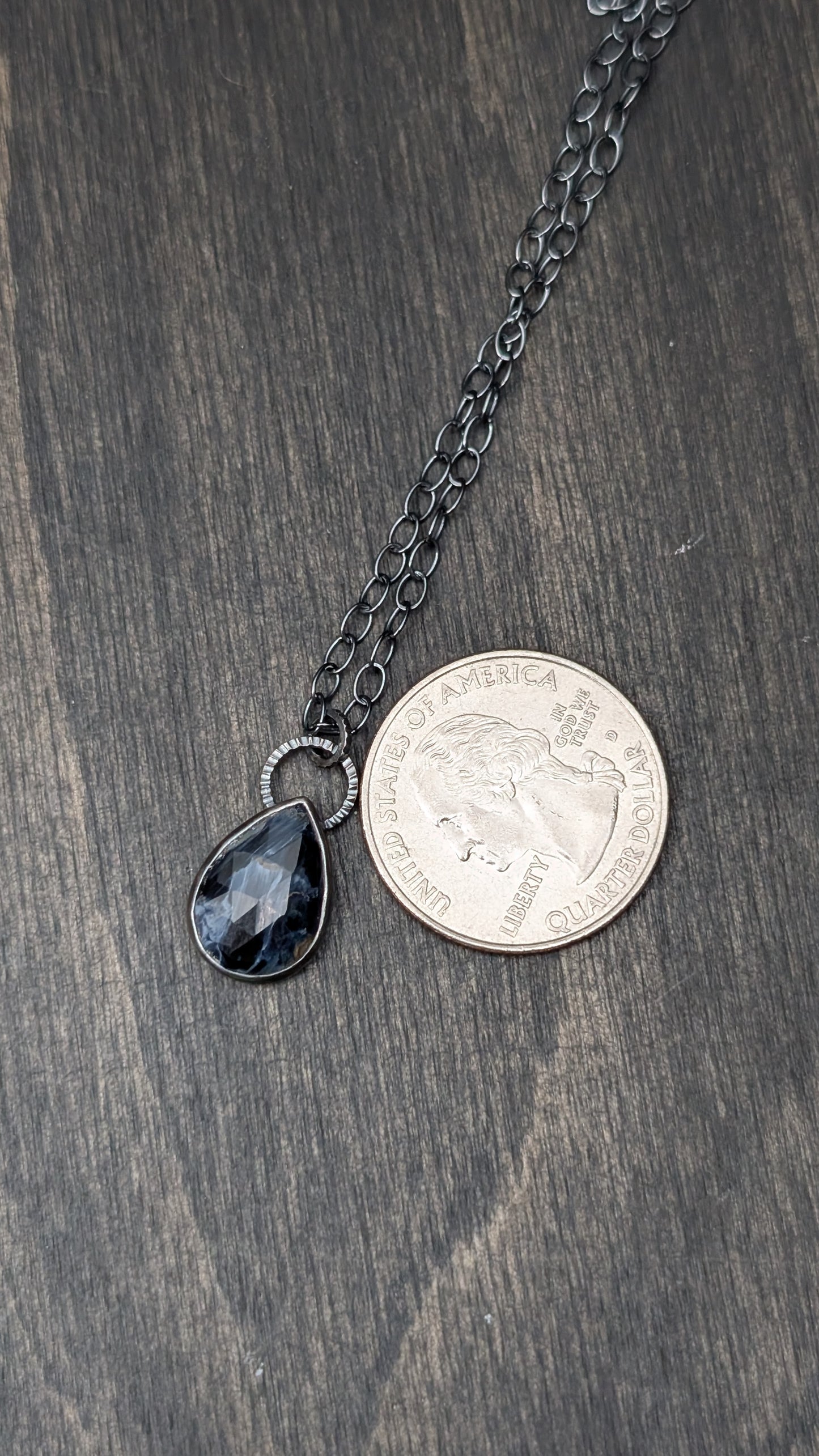 Teardrop Pietersite Textured Sterling Silver Necklace