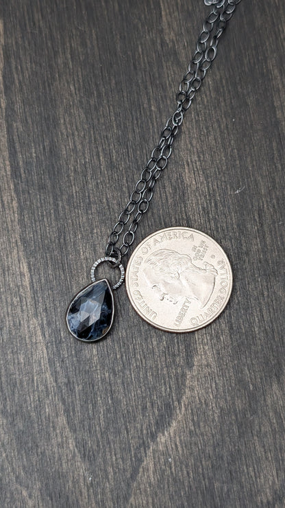 Teardrop Pietersite Textured Sterling Silver Necklace
