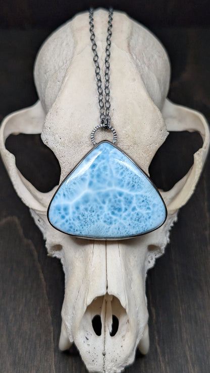XXL Teardrop Larimar Textured Sterling Silver Necklace