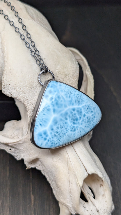 XXL Teardrop Larimar Textured Sterling Silver Necklace