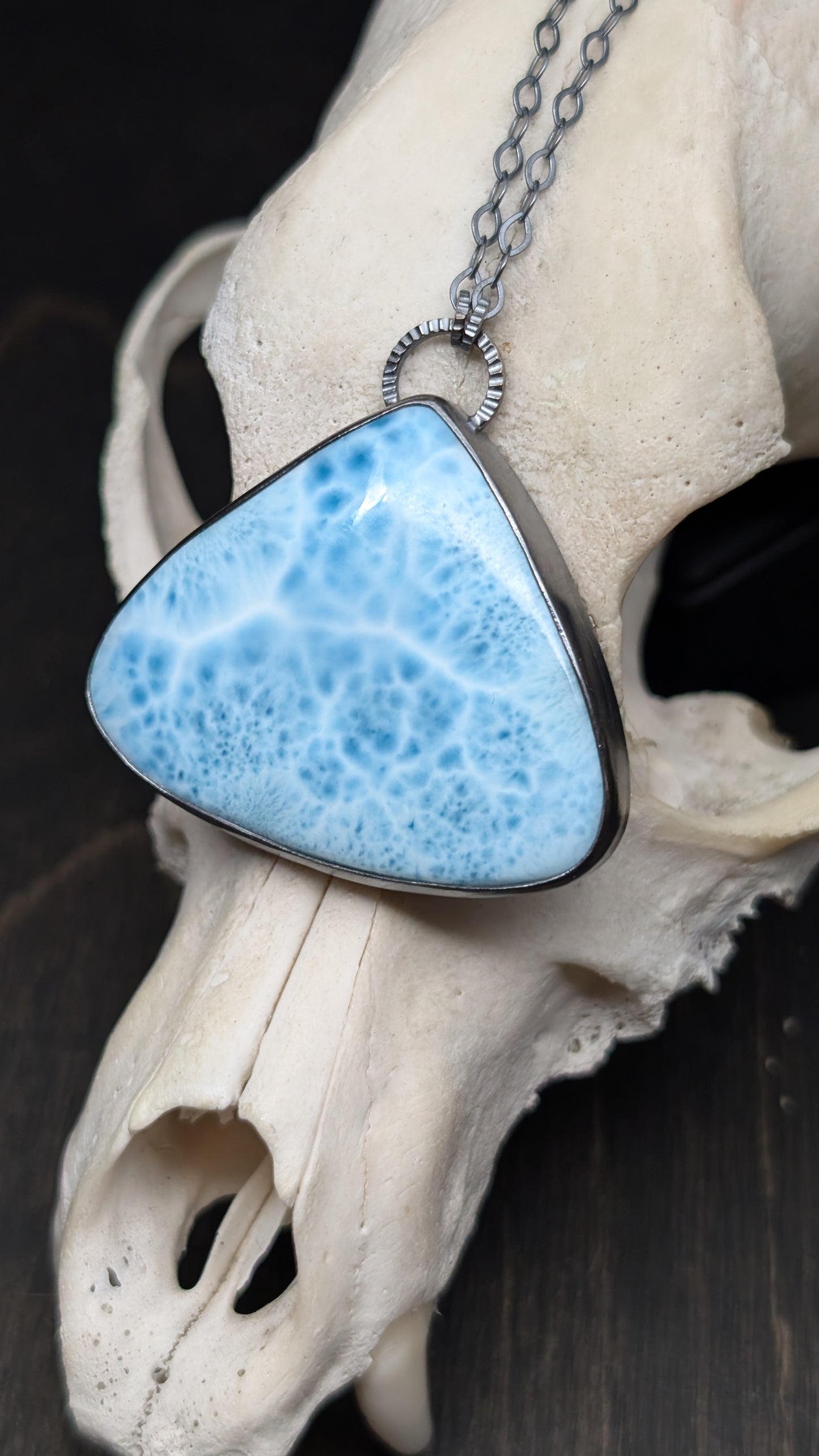 XXL Teardrop Larimar Textured Sterling Silver Necklace