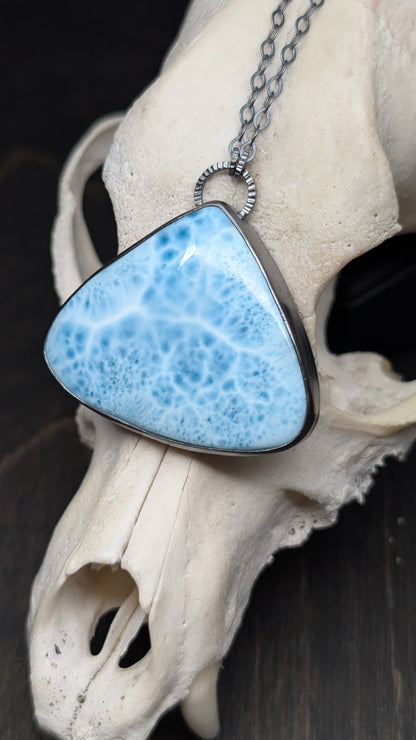 XXL Teardrop Larimar Textured Sterling Silver Necklace