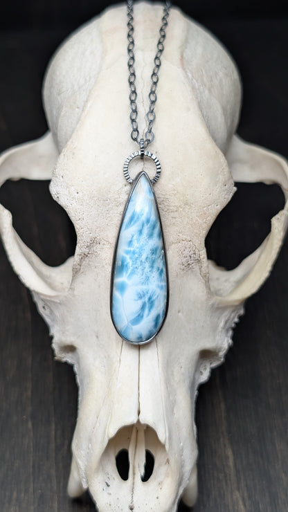 XL Teardrop Larimar Textured Sterling Silver Necklace