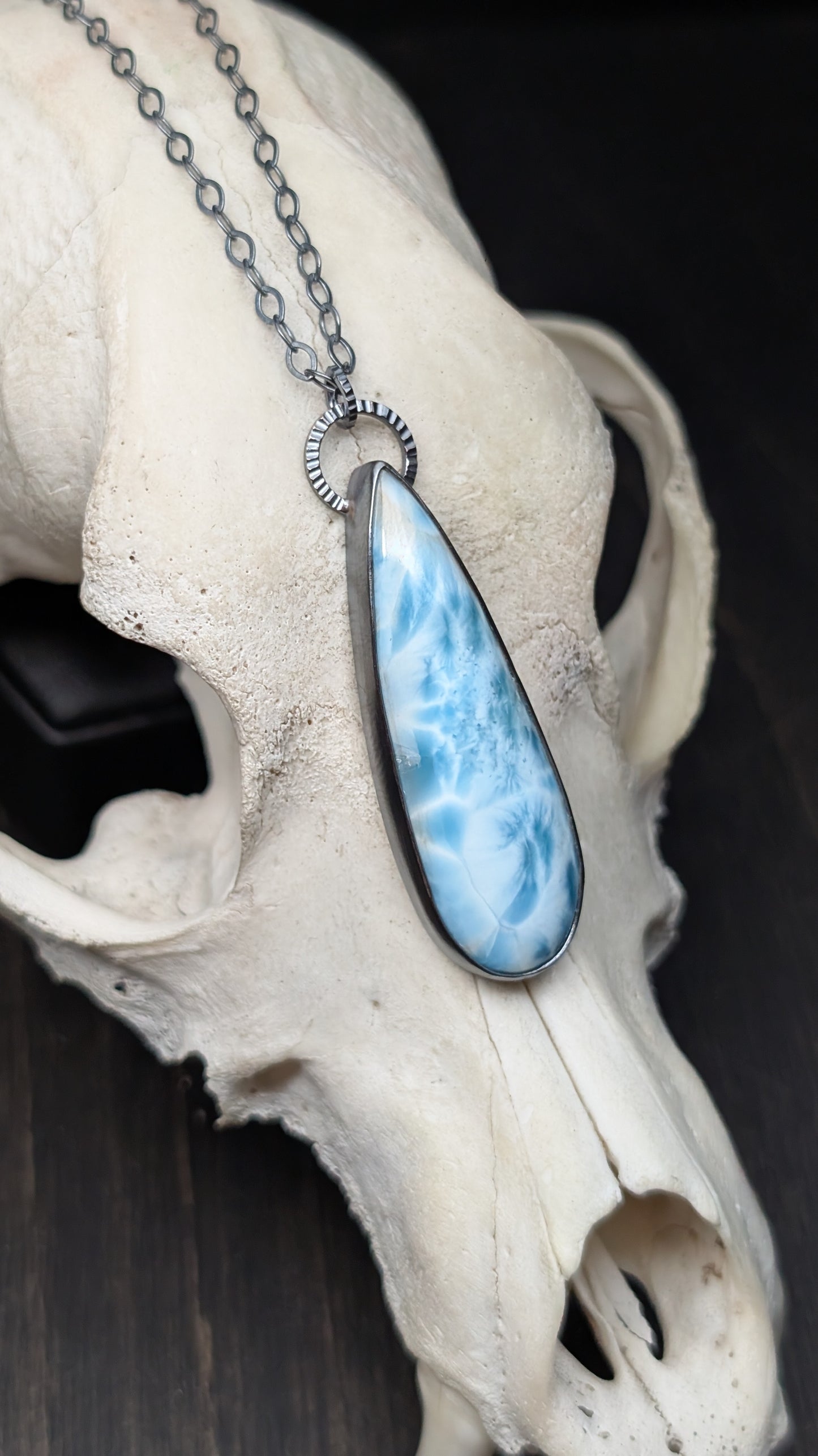 XL Teardrop Larimar Textured Sterling Silver Necklace