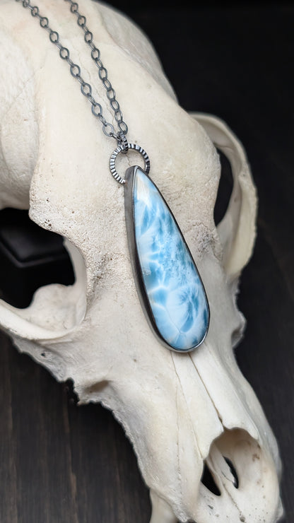 XL Teardrop Larimar Textured Sterling Silver Necklace