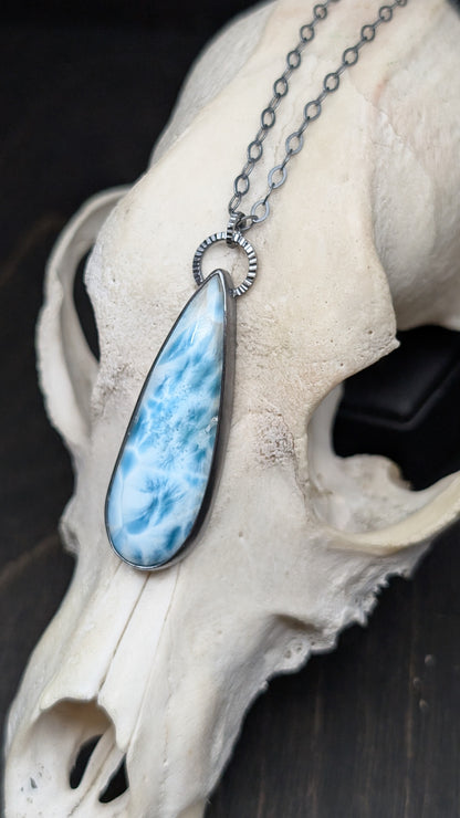 XL Teardrop Larimar Textured Sterling Silver Necklace