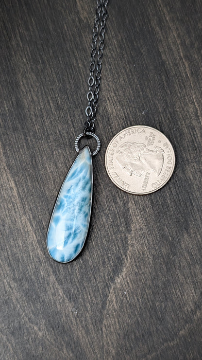 XL Teardrop Larimar Textured Sterling Silver Necklace