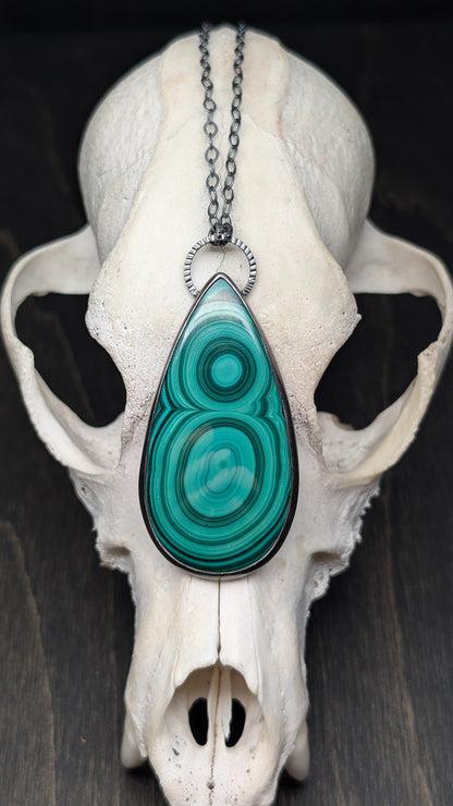 XXL Teardrop Malachite Textured Sterling Silver Necklace