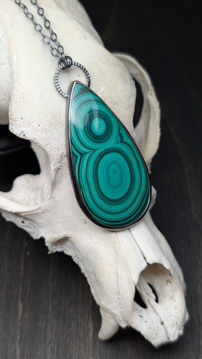 XXL Teardrop Malachite Textured Sterling Silver Necklace