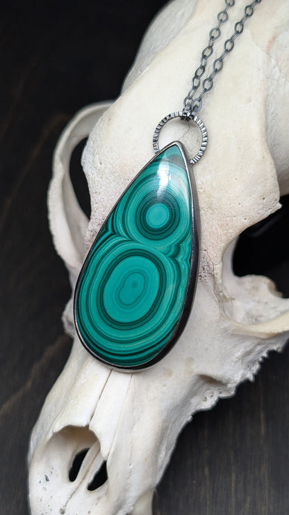 XXL Teardrop Malachite Textured Sterling Silver Necklace